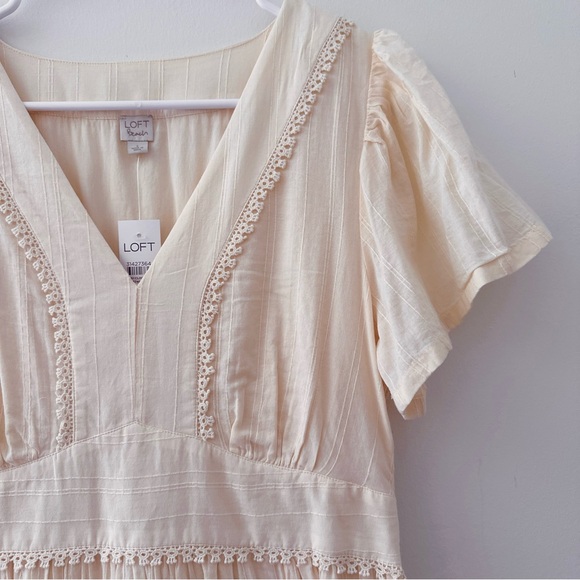 LOFT Flutter Sleeve V-Neck Tiered Embroidered Maxi Dress In Cream NWT Size S - Picture 6 of 10